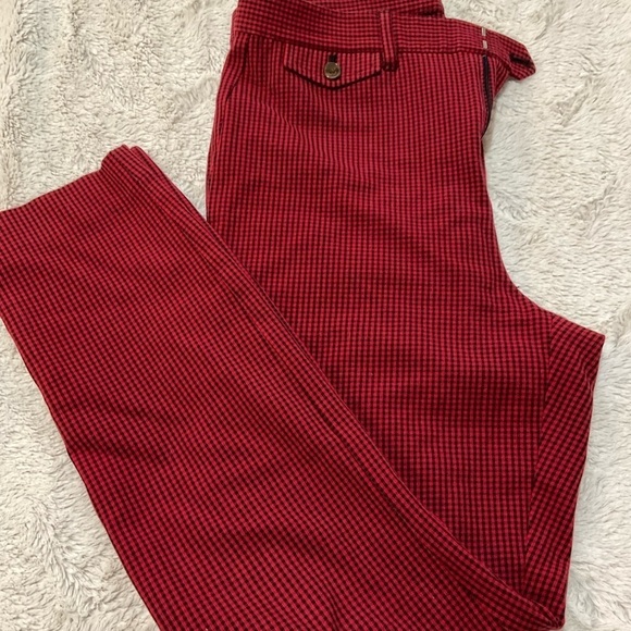GAP High Rise Skinny Ankle Black/Red Tiny Check Pants Size 8 - Picture 5 of 7